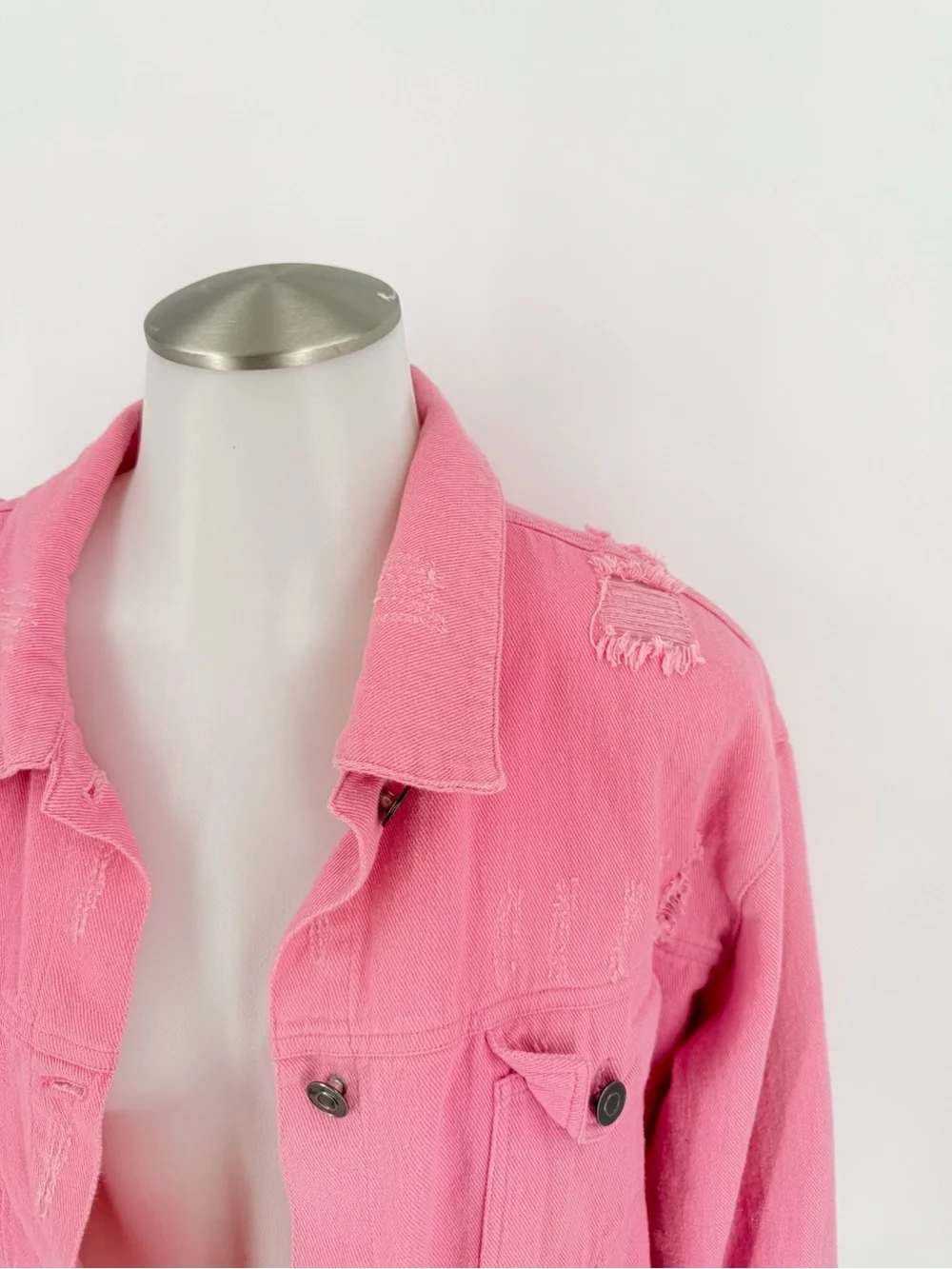 eesome Bubblegum Pink Distressed Denim Jacket - Picture 3 of 5